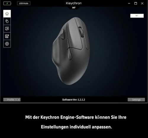 Keychron M7 Kabellose Optische Maus, 2.4G/Bluetooth/Kabelgebunden Ergonomisches Design Leichtgewicht 63g Anpassung Makrotaste (Schwarz) Bild 6