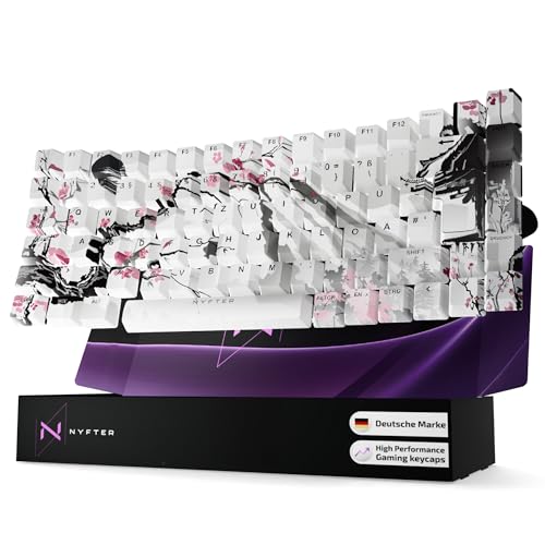 Nyfter - Premium Sakura Keycaps ISO 60% und 75% Custom Keycabs ISO Layout für Mechanische Tastaturen (Sakura White, 75%) Bild 1