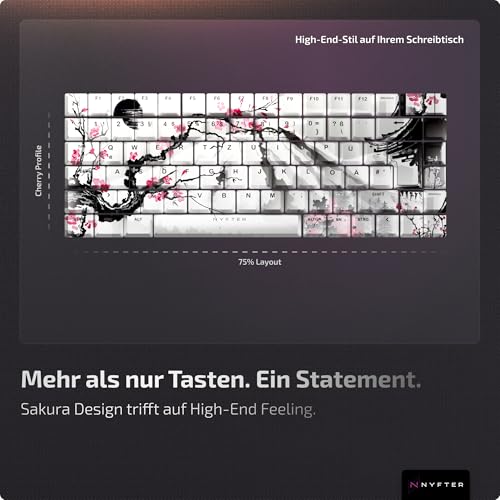 Nyfter - Premium Sakura Keycaps ISO 60% und 75% Custom Keycabs ISO Layout für Mechanische Tastaturen (Sakura White, 75%) Bild 2