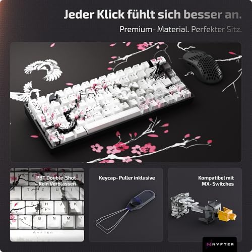 Nyfter - Premium Sakura Keycaps ISO 60% und 75% Custom Keycabs ISO Layout für Mechanische Tastaturen (Sakura White, 75%) Bild 4