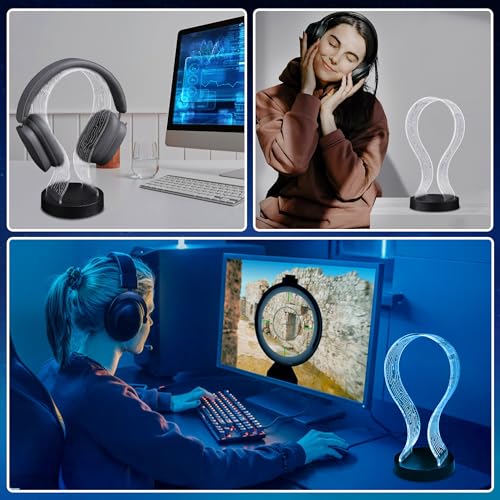 Ammonite Light Up Headphone Stand, 16 Farbe leuchtet Gaming Schreibtisch Accessoire mit 1 USB-Ladeanschluss und 1 Typ-C-Ladeanschlüsse, USB-Power und PCB-Muster, Geschenke für Gamer Freund Junge Mann Bild 3