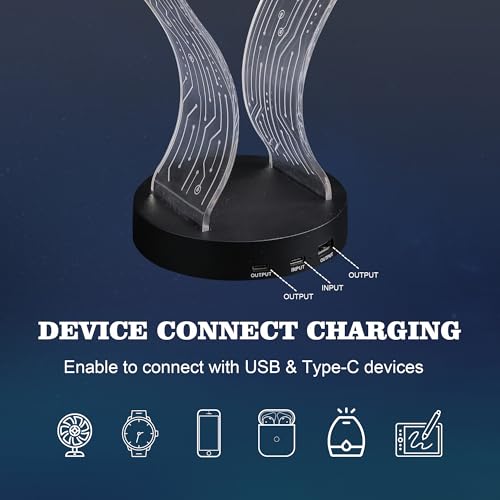Ammonite Light Up Headphone Stand, 16 Farbe leuchtet Gaming Schreibtisch Accessoire mit 1 USB-Ladeanschluss und 1 Typ-C-Ladeanschlüsse, USB-Power und PCB-Muster, Geschenke für Gamer Freund Junge Mann Bild 4