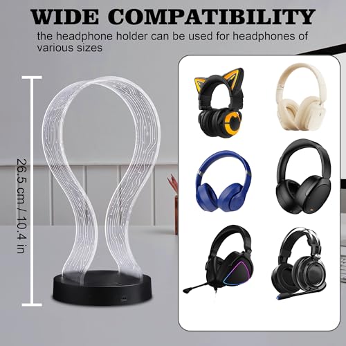 Ammonite Light Up Headphone Stand, 16 Farbe leuchtet Gaming Schreibtisch Accessoire mit 1 USB-Ladeanschluss und 1 Typ-C-Ladeanschlüsse, USB-Power und PCB-Muster, Geschenke für Gamer Freund Junge Mann Bild 5