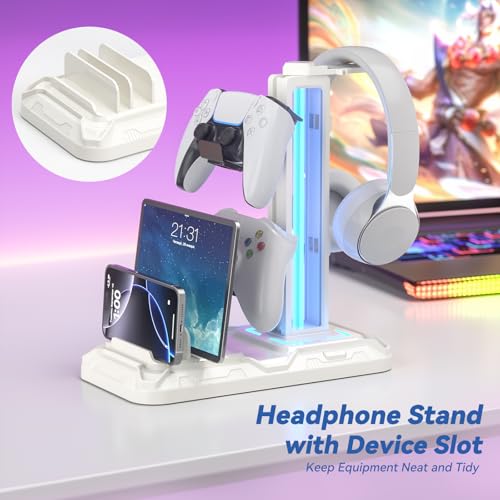 KDD Headset Halterung Led mit Ladestation - PS5 Controller Halter & Kopfhörer Ständer Tisch mit 9 Lichtmodi und 2 USB 1 Typ-C Anschlüssen - Gaming Controller Halterung für PC Gaming Accessories Bild 2