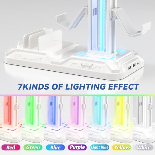 KDD Headset Halterung Led mit Ladestation - PS5 Controller Halter & Kopfhörer Ständer Tisch mit 9 Lichtmodi und 2 USB 1 Typ-C Anschlüssen - Gaming Controller Halterung für PC Gaming Accessories Bild 4