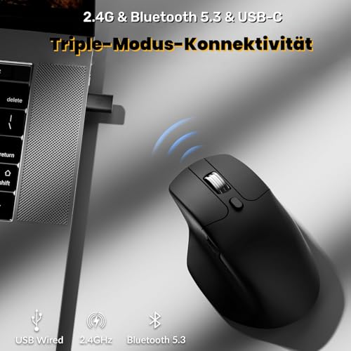 Keychron M6 Wireless Bluetooth/2.4 GHz/Kabelgebundene Optische Maus,1000Hz Leichtgewicht 86g Programmierbarer PixArt 3395 Sensor 26K DPI/ 650 IPS Für Windows Mac Linux (Schwarz) Bild 2