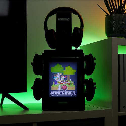 Numskull Offizieller Minecraft LED Light Gaming-Schrank, Controller-Halter & Headset-Ständer für PS4/PS5 & Xbox Series X|S - Mehrere LED-Beleuchtungseinstellungen - Offizielles Minecraft-Merchandise Bild 2