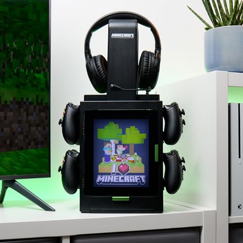 Numskull Offizieller Minecraft LED Light Gaming-Schrank, Controller-Halter & Headset-Ständer für PS4/PS5 & Xbox Series X|S - Mehrere LED-Beleuchtungseinstellungen - Offizielles Minecraft-Merchandise Bild 6