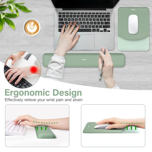 MOSISO Tastatur Mauspad Set, Großes Schreibtischunterlage Desk Mat & Rechteckige Handballenauflage Tastatur & Handgelenkauflage Ergonomisches Mauspad & Untersetzer - Rutschfestes, Büro,Antikes Grün Bild 3