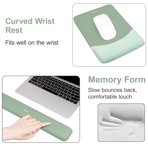 MOSISO Tastatur Mauspad Set, Großes Schreibtischunterlage Desk Mat & Rechteckige Handballenauflage Tastatur & Handgelenkauflage Ergonomisches Mauspad & Untersetzer - Rutschfestes, Büro,Antikes Grün Bild 5
