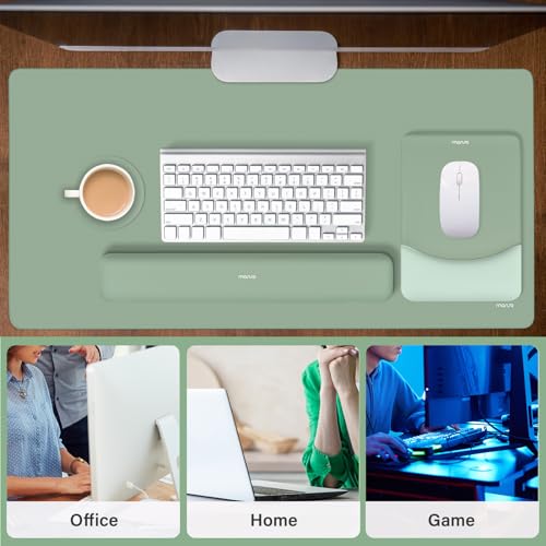MOSISO Tastatur Mauspad Set, Großes Schreibtischunterlage Desk Mat & Rechteckige Handballenauflage Tastatur & Handgelenkauflage Ergonomisches Mauspad & Untersetzer - Rutschfestes, Büro,Antikes Grün Bild 6
