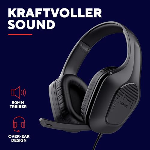 Trust Gaming GXT 418 Rayne Leichtes Gaming Headset für PC Xbox PS4 PS5 Switch Mobile, 50-mm-Treiber, 2-m-Kabel, 3,5-mm-Audioanschluss, Over-Ear Kopfhörer mit Kabel, Schwarz Bild 5