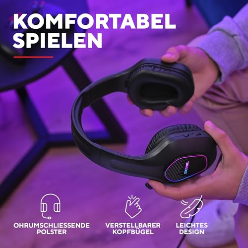 Trust Gaming GXT 419 Rayne Leichtes Gaming Headset für PC/Konsole, USB-betriebene LED Beleuchtung, 50-mm-Treiber, 3,5 mm Audioanschluss, Over-Ear Kopfhörer mit Kabel Computer Laptop, Schwarz Bild 4
