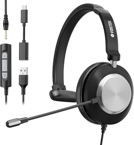 Voistek USB Headset mit Mikrofon für PC & Laptop, 3-in-1 (Typ C/USB-A/3,5mm), On-Ear Kabel Kopfhörer mit Geräuschunterdrückung & Lautstärkeregler für Büro, Callcenter, Zoom, Home Office, Online-Kurse Bild 1