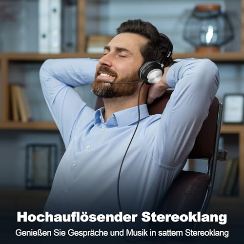 Voistek USB Headset mit Mikrofon für PC & Laptop, 3-in-1 (Typ C/USB-A/3,5mm), On-Ear Kabel Kopfhörer mit Geräuschunterdrückung & Lautstärkeregler für Büro, Callcenter, Zoom, Home Office, Online-Kurse Bild 4