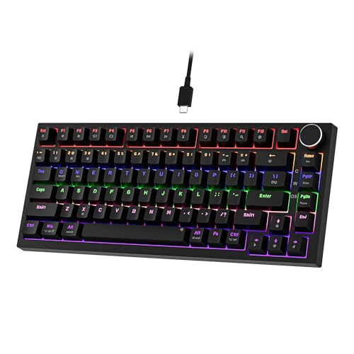 Newmen GM326 Mechanische Tastatur mit Kabel,Gaming Tastatur 75 Prozent,TKL Hot Swap LED Beleuchtung USB C Mini Mechanische Tastaturen mit Knopf,für PC/Win/Mac,QWERTY Layout,Schwarz,Rote Schalter Bild 1