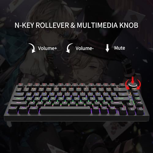 Newmen GM326 Mechanische Tastatur mit Kabel,Gaming Tastatur 75 Prozent,TKL Hot Swap LED Beleuchtung USB C Mini Mechanische Tastaturen mit Knopf,für PC/Win/Mac,QWERTY Layout,Schwarz,Rote Schalter Bild 3