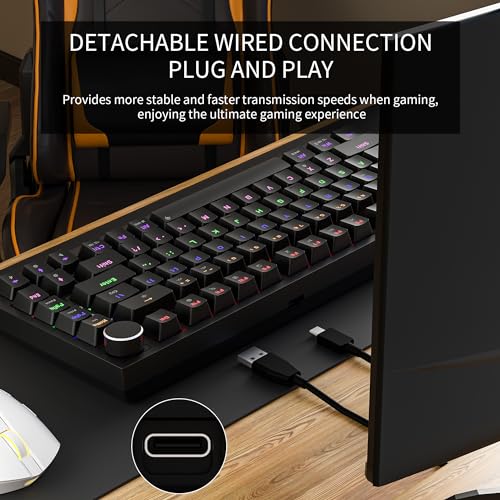 Newmen GM326 Mechanische Tastatur mit Kabel,Gaming Tastatur 75 Prozent,TKL Hot Swap LED Beleuchtung USB C Mini Mechanische Tastaturen mit Knopf,für PC/Win/Mac,QWERTY Layout,Schwarz,Rote Schalter Bild 6