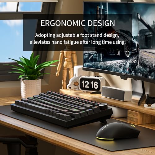 Newmen GM326 Mechanische Tastatur mit Kabel,Gaming Tastatur 75 Prozent,TKL Hot Swap LED Beleuchtung USB C Mini Mechanische Tastaturen mit Knopf,für PC/Win/Mac,QWERTY Layout,Schwarz,Rote Schalter Bild 7