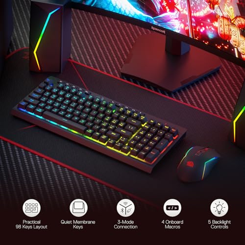 Redragon BS142 Kabellose Gaming-Tastatur- und -Maus-Kombination - K515 PRO RGB-Membrantastatur und M693 PRO Gaming-Maus im Paket, 98 Tasten Bild 2