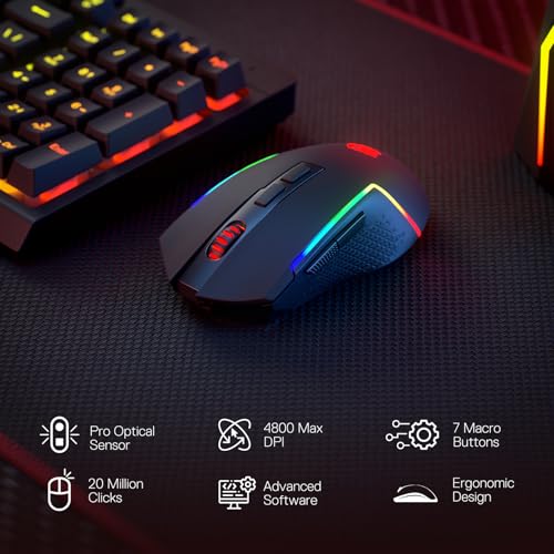 Redragon BS142 Kabellose Gaming-Tastatur- und -Maus-Kombination - K515 PRO RGB-Membrantastatur und M693 PRO Gaming-Maus im Paket, 98 Tasten Bild 3