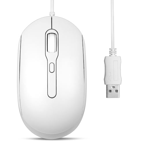 Perixx PERIMICE-222 Kabelgebundene Optische Maus, Verstellbare DPI 1200/1600/2000, Leiser klick, 1,8 m Kabel, Kompatibel mit Tablets Laptops PCs, Weiß (USB-A, Weiß) Bild 1