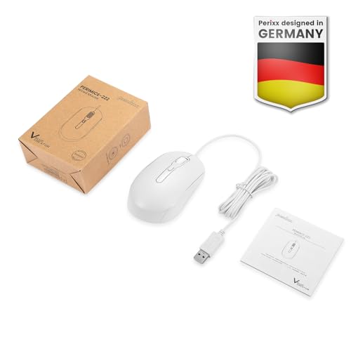 Perixx PERIMICE-222 Kabelgebundene Optische Maus, Verstellbare DPI 1200/1600/2000, Leiser klick, 1,8 m Kabel, Kompatibel mit Tablets Laptops PCs, Weiß (USB-A, Weiß) Bild 7