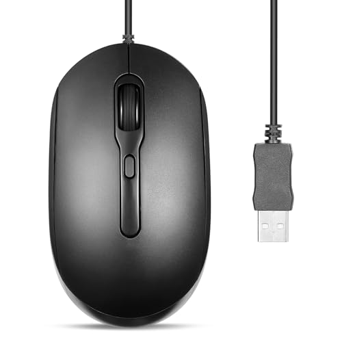 Perixx PERIMICE-222 Kabelgebundene Optische Maus, Verstellbare DPI 1200/1600/2000, Leiser klick, 1,8 m Kabel, Kompatibel mit Tablets Laptops PCs, Weiß (USB-A, Schwarz) Bild 1