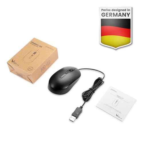 Perixx PERIMICE-222 Kabelgebundene Optische Maus, Verstellbare DPI 1200/1600/2000, Leiser klick, 1,8 m Kabel, Kompatibel mit Tablets Laptops PCs, Weiß (USB-A, Schwarz) Bild 7