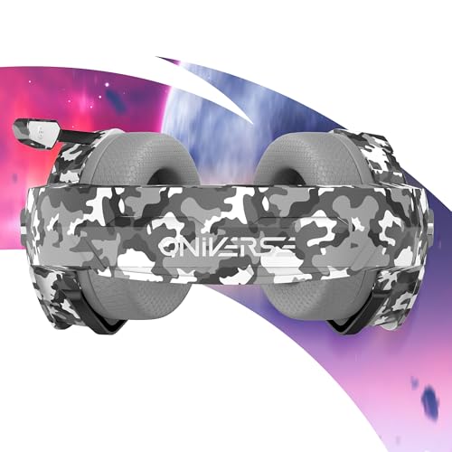 Oniverse Gaming Headset kompatibel mit PS5, PS4, Switch, Xbox, PC mit verstellbarem Mikrofon, LED, Lautsprecher 50 mm, Ohrpolster aus atmungsaktivem Stoff – kabelgebundenes Gaming Headset Nebula Grau Bild 4