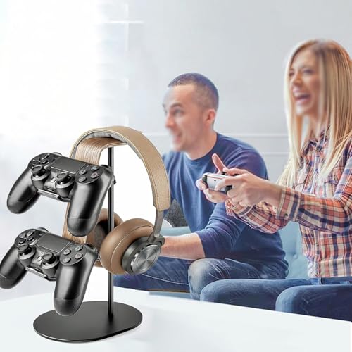 Holz-Game-Controller-Halter, Headset-Ständer mit Metallbasis, universeller Controller-Gaming-Aufbewahrungsständer, Kopfhörerständer, für alle Arten von Controllern und Kopfhörern Bild 2