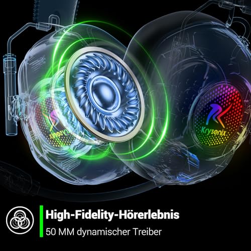 Krysenix KGH2 Gaming Headset Wireless für PS4, PS5, PC, Mac, Switch, 2.4GHz Faltbares Kabelloses Headset mit Mikrofon&LED, 40H Akkulaufzeit, Schwarz Grün Bild 2