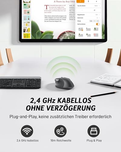 Acer PC Maus Kabellos, Ergonomische Funkmaus mit 800/1200/1600 DPI Einstellbar, 2,4 GHz mit USB-Empfänger, 6 Tasten Batteriebetrieben Kompatibel mit PC, Laptop und MacBook Bild 2