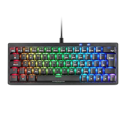 Mars Gaming MKMINIPRO, US, Mechanische Ultra-Kompakte 60 Prozent Tastatur, Hot-Swap-fähig Mechanische Switches, RGB Chroma, Gaming-Tastatur mit Antighosting, Blaue Switches, Schwarz Bild 1