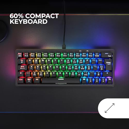 Mars Gaming MKMINIPRO, US, Mechanische Ultra-Kompakte 60 Prozent Tastatur, Hot-Swap-fähig Mechanische Switches, RGB Chroma, Gaming-Tastatur mit Antighosting, Blaue Switches, Schwarz Bild 2