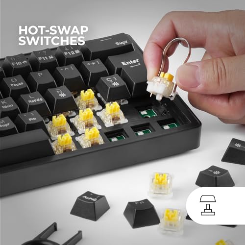 Mars Gaming MKMINIPRO, US, Mechanische Ultra-Kompakte 60 Prozent Tastatur, Hot-Swap-fähig Mechanische Switches, RGB Chroma, Gaming-Tastatur mit Antighosting, Blaue Switches, Schwarz Bild 3