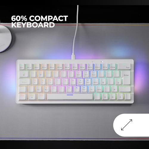 Mars Gaming MKMINIPRO, Spanisch, Mechanische Ultra-Kompakte 60 Prozent Tastatur, Hot-Swap-fähig Mechanische Switches, RGB Chroma, Gaming-Tastatur mit Antighosting, Braune Switches, Weiß Bild 2
