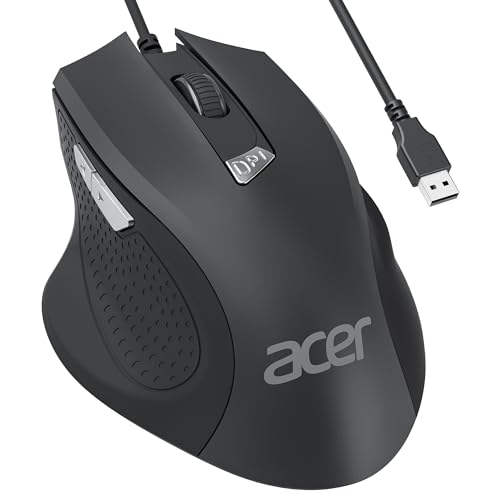 Acer PC-Maus mit Kabel, 3200 DPI Einstellbar, 4 DPI-Stufen 6 Tasten, Ergonomische USB Funkmaus für Laptop, Mac und Chromebook, Plug & Play mit 1.5m Kabel Bild 1