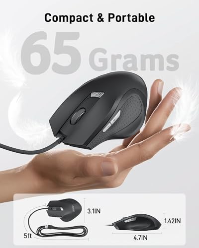 Acer PC-Maus mit Kabel, 3200 DPI Einstellbar, 4 DPI-Stufen 6 Tasten, Ergonomische USB Funkmaus für Laptop, Mac und Chromebook, Plug & Play mit 1.5m Kabel Bild 6