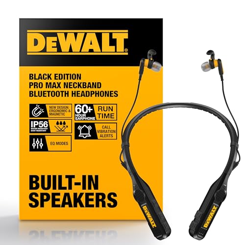 DEWALT Heavy Duty Black Edition 2-in-1 Bluetooth Nackenbügel-Kopfhörer mit Lautsprecher, kabelloses Headset für Baustelle, 60+ Std. Laufzeit, IP56, Freisprechen, inkl. Tragetasche Bild 1
