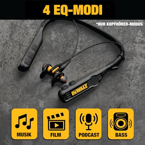 DEWALT Heavy Duty Black Edition 2-in-1 Bluetooth Nackenbügel-Kopfhörer mit Lautsprecher, kabelloses Headset für Baustelle, 60+ Std. Laufzeit, IP56, Freisprechen, inkl. Tragetasche Bild 6