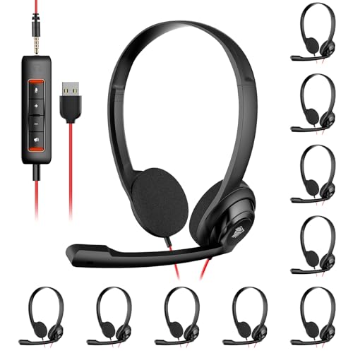 NUBWO HW02 USB-Computer-Headset mit klarem Chat-Mikrofon, leichtes On-Ear-Headset für MS-Teams, Skype, Webinare, Call-Center und mehr, 10 Stück Bild 1