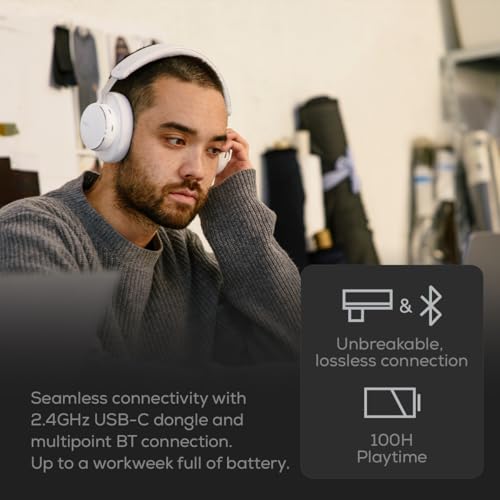 AKG N9 Hybrid Over-Ear Kopfhörer – Kabeloser kristallklarer Sound, True Adaptive Noise Cancelling, Zoom-zertifizierte Anrufqualität, 100h Akkulaufzeit, Bluetooth, USB-C, weiß Bild 4