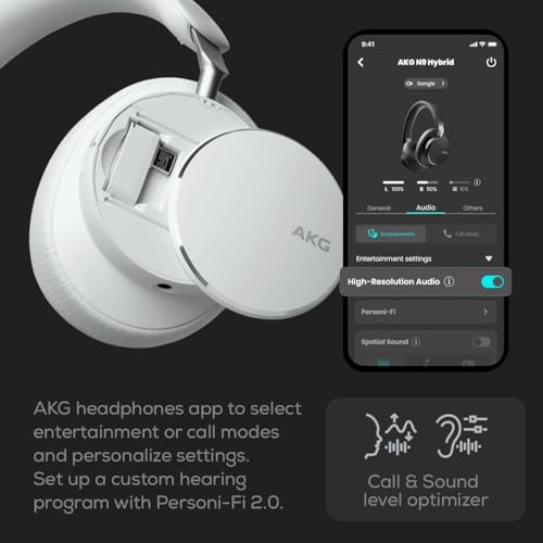AKG N9 Hybrid Over-Ear Kopfhörer – Kabeloser kristallklarer Sound, True Adaptive Noise Cancelling, Zoom-zertifizierte Anrufqualität, 100h Akkulaufzeit, Bluetooth, USB-C, weiß Bild 5