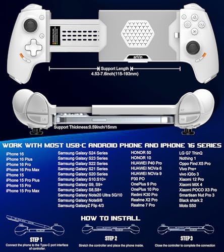 arVin Mobiler Gamepad-Controller für Android und iPhone 16/15 Serie (USB-C), unterstützt App-Tastenzuordnung, 3,5 mm Headset-Anschluss, Turbo, Makro-Taste, Hall-Joysticks, Cloud-Gaming, Streaming auf Bild 4