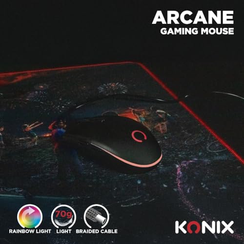 Konix Kabelgebundene Gaming-Maus Arcane 70 g für PC - 4 DPI-Stufen - Gummibeschichtung - Geflochtenes Kabel - Regenbogen-LED-Beleuchtung - Schwarz Bild 3