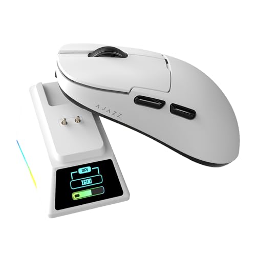 AJAZZ AJ159 APEX Wireless Gaming Mouse with RGB Magnetic Charging Base, Lightweight 56 Gram Design, 2.4G/USB-C/BT, 400 mAh Battery, 42K DPI, 8000Hz Response Rate, Compatible with PC and Mac, White Bild 1