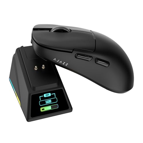 AJAZZ AJ159 APEX Wireless Gaming Mouse with RGB Magnetic Charging Base, Lightweight 56 Gram Design, 2.4G/USB-C/BT, 400 mAh Battery, 42K DPI, 8000Hz Response Rate, Compatible with PC and Mac, Black Bild 1