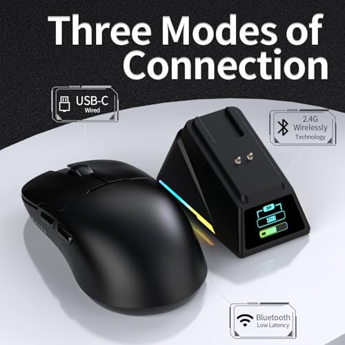 AJAZZ AJ159 APEX Wireless Gaming Mouse with RGB Magnetic Charging Base, Lightweight 56 Gram Design, 2.4G/USB-C/BT, 400 mAh Battery, 42K DPI, 8000Hz Response Rate, Compatible with PC and Mac, Black Bild 3