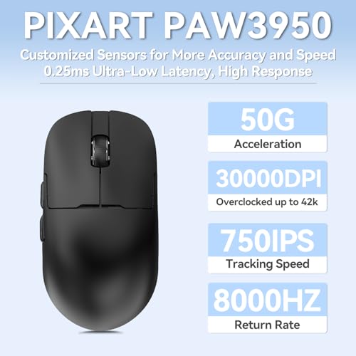 AJAZZ AJ159 APEX Wireless Gaming Mouse with RGB Magnetic Charging Base, Lightweight 56 Gram Design, 2.4G/USB-C/BT, 400 mAh Battery, 42K DPI, 8000Hz Response Rate, Compatible with PC and Mac, Black Bild 5